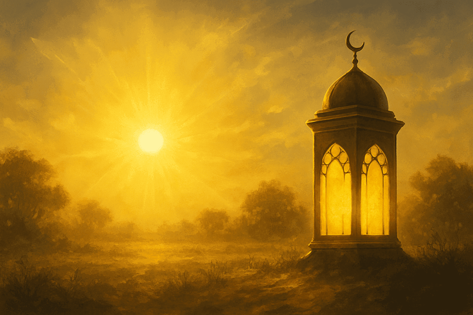 An elegant digital image showing soft radiant Islamic lanterns and glowing light beams emerging from calligraphic patterns, symbolizing divine guidance, inner illumination, and spiritual hope in Islam.