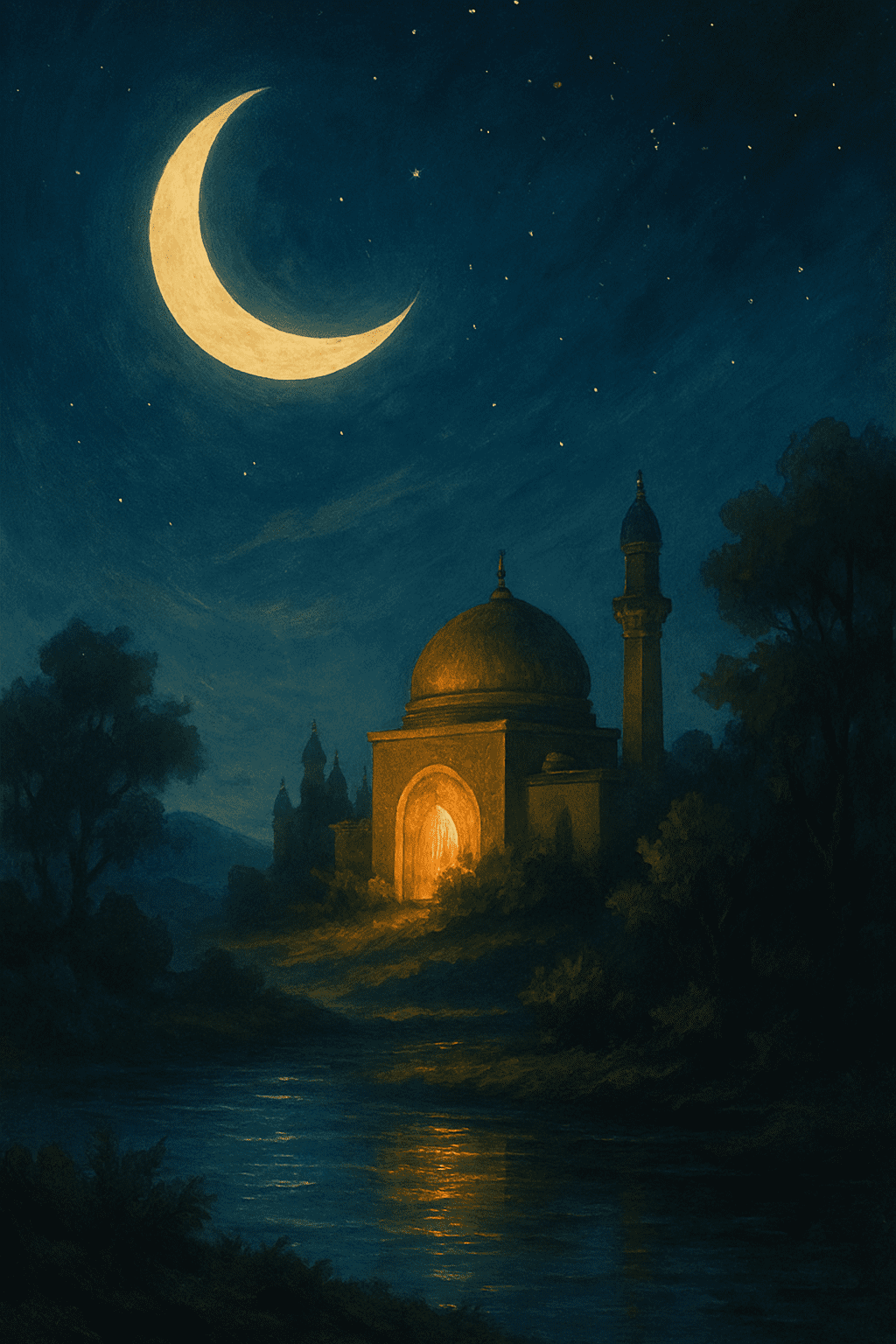 Illustration representing the Islamic perspective on jinn featuring symbolic elements of protection, mystery, and spiritual safeguarding in a traditional setting.