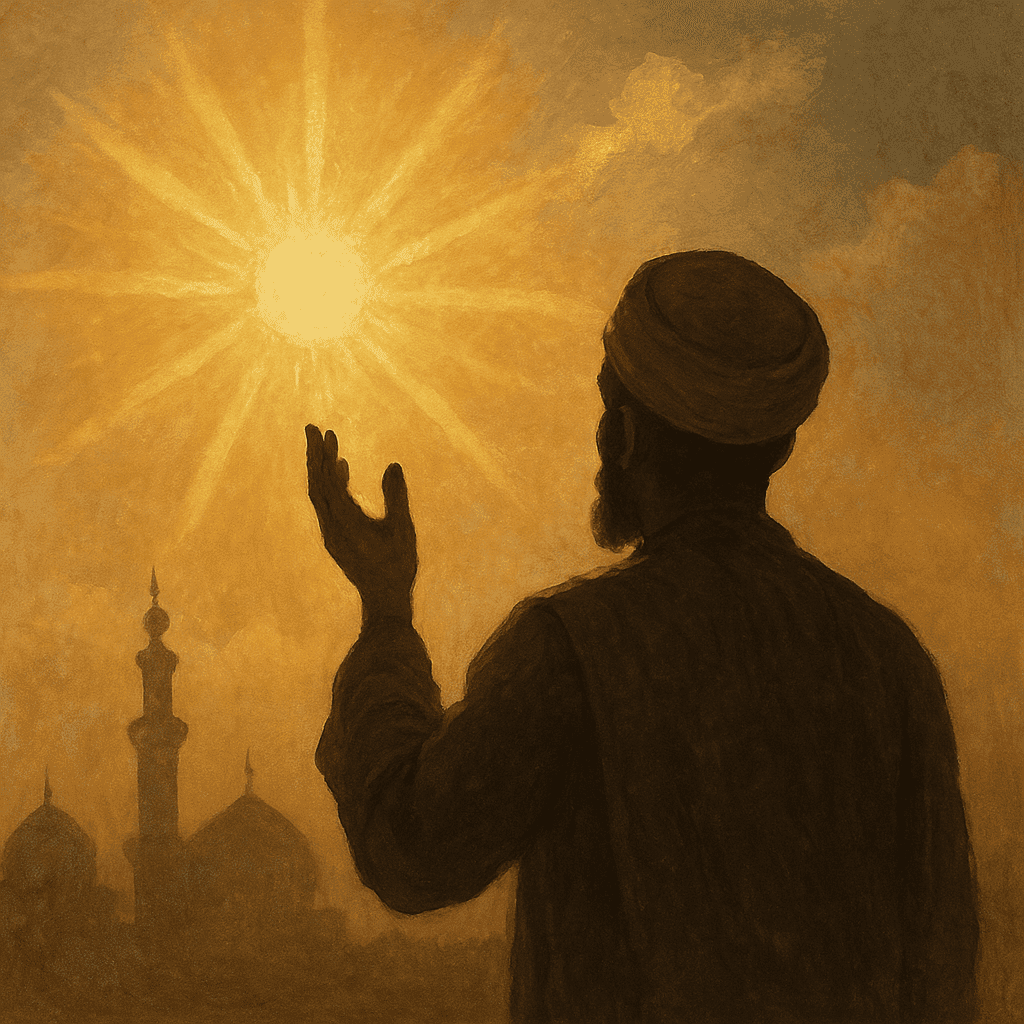A spiritual-themed illustration showing subtle divine signs in daily life like a glowing sunset, falling leaf, or opened Quran symbolizing Allah’s guidance and reminders in everyday moments.