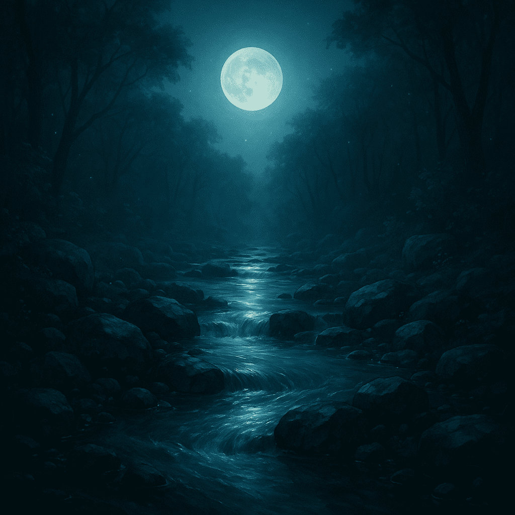 A serene water scene under soft moonlight, symbolizing purification, spiritual insight, and divine messages in Islamic dream interpretation.