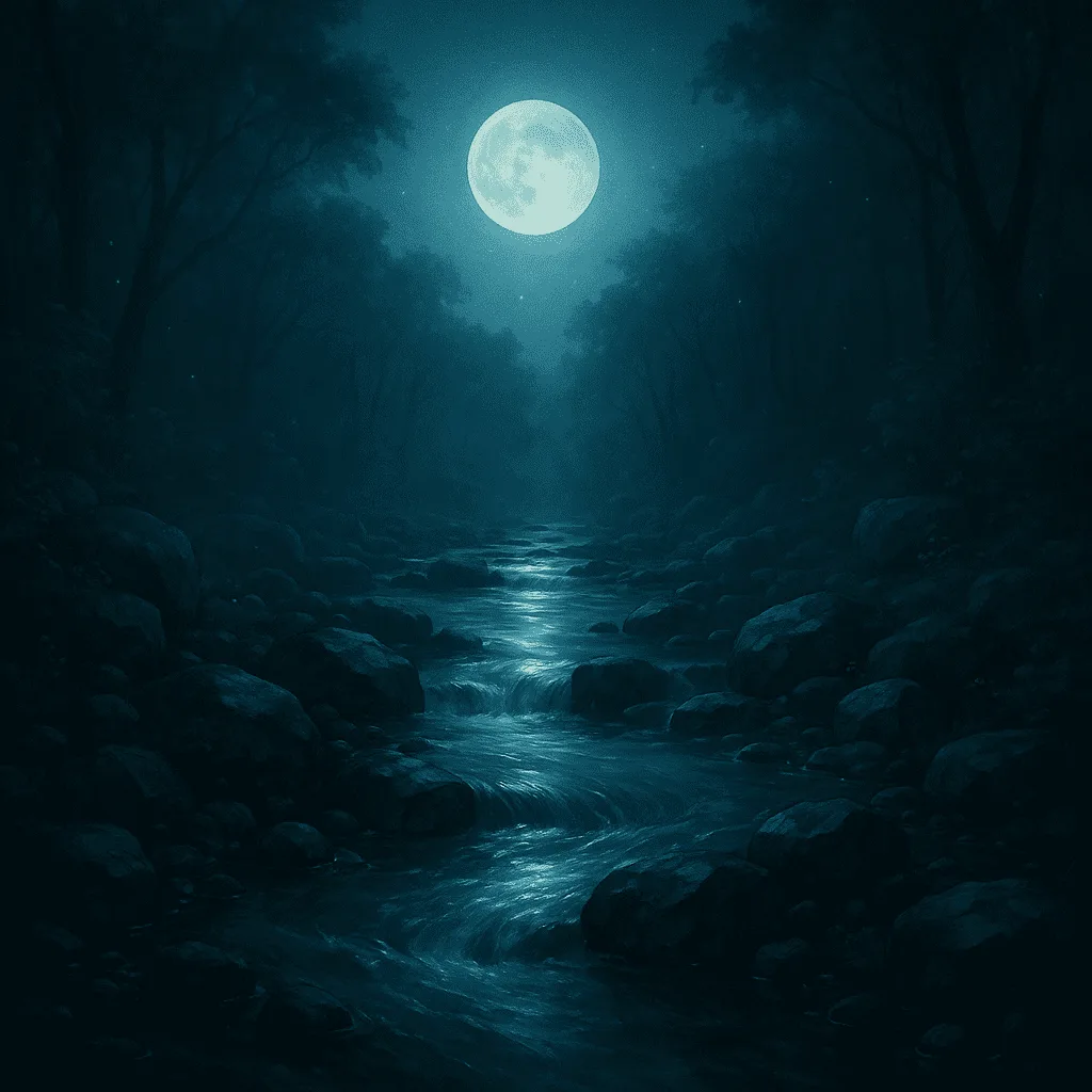A serene water scene under soft moonlight, symbolizing purification, spiritual insight, and divine messages in Islamic dream interpretation.