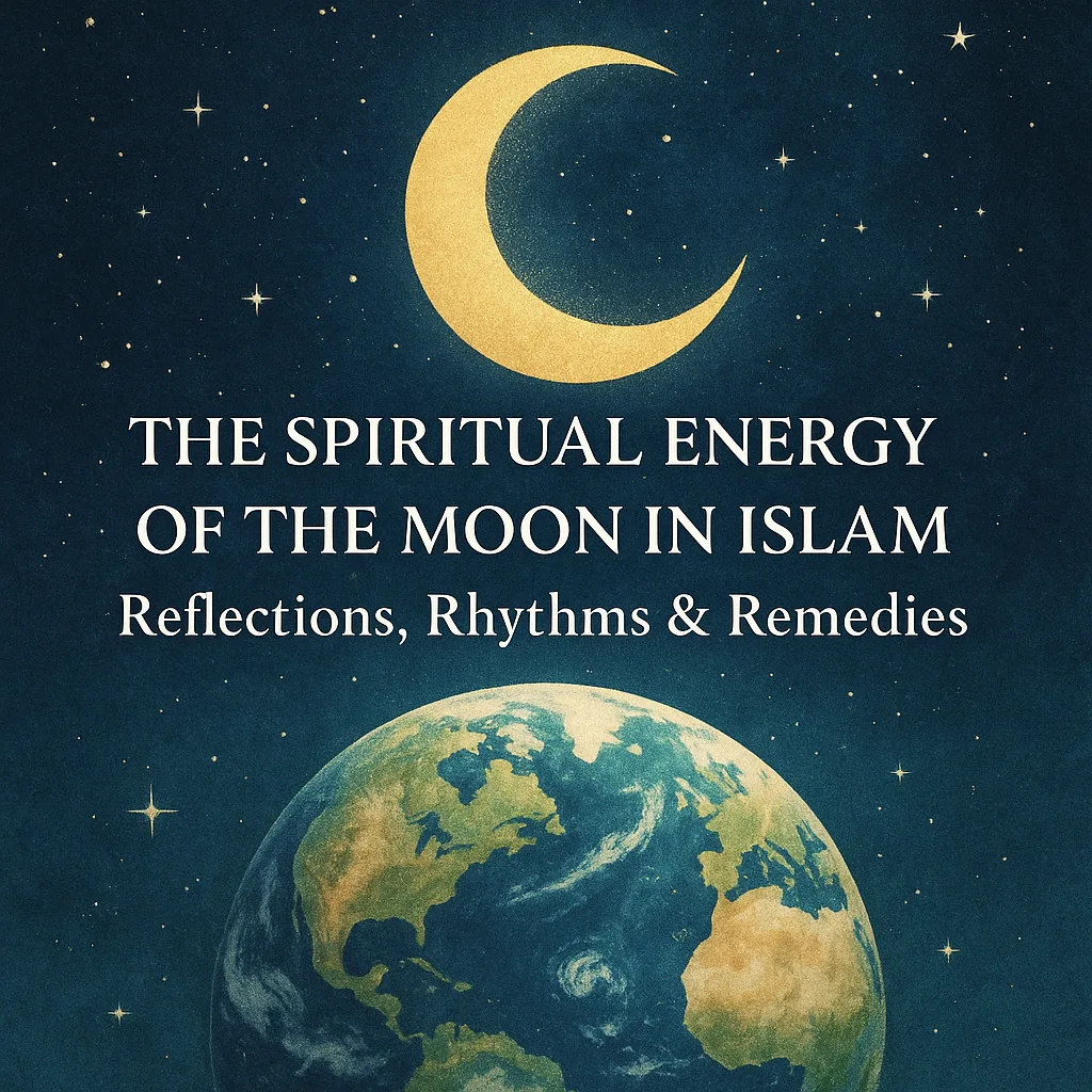 crescent moon over the world, symbolizing islamic spirituality and lunar energy.